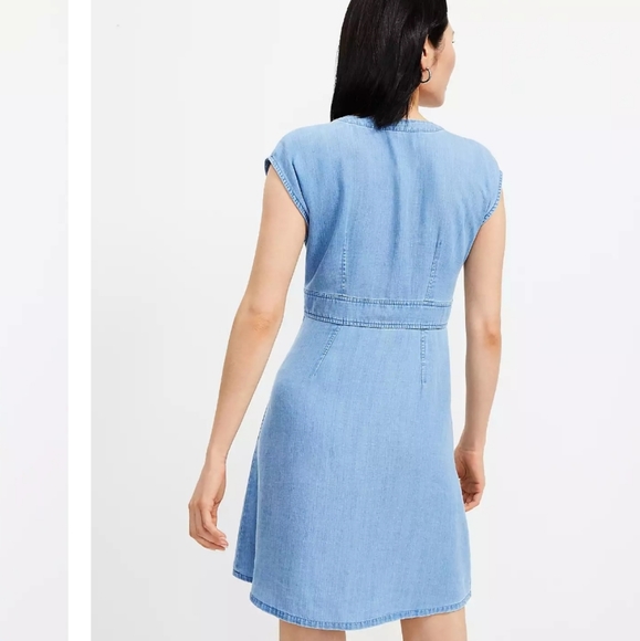 Loft Petite Chambray Button Down Flare Dress in Botanic Blue - Picture 13 of 13